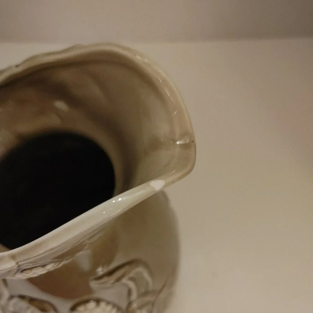 VTG Old Stafford Ceramic Pitcher White Corn 3D Raised Leaves  G1 - Picture 3 of 6